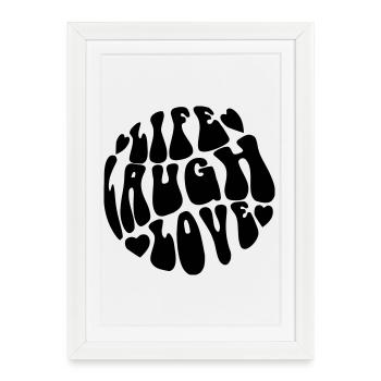 Graphique rétro psychédélique « Live Laugh Love » - Affiche encadrée (27 × 37 cm) - blanc - Devant