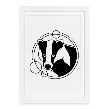 Blaireau en forme géométrique - Conception d’art au trait - Affiche encadrée (27 × 37 cm) - blanc - Devant