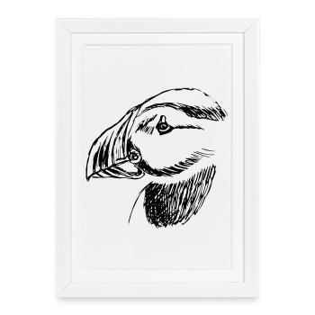 Oiseau macareux dessiné à la main - Affiche encadrée (27 × 37 cm) - blanc - Devant