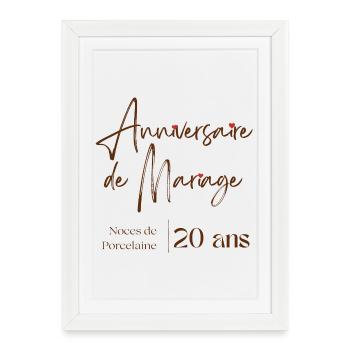 Anniversaire de mariage 20 ans Noces de Porcelaine - Affiche encadrée (27 × 37 cm) - blanc - Devant