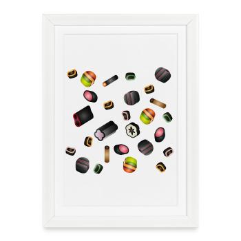 Illustration colorée de bonbons de réglisse Pot-pourri - Affiche encadrée (27 × 37 cm) - blanc - Devant