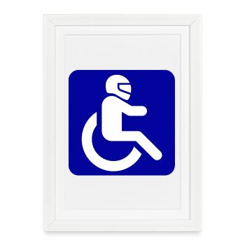 Wheelchair user with helmet for WCMX roller* - Framed poster (27 × 37 cm) - white - Front