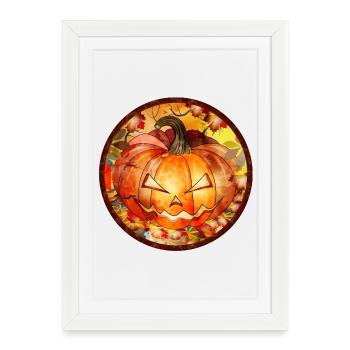 Citrouille d’Halloween dans une ambiance automnale - Affiche encadrée (27 × 37 cm) - blanc - Devant