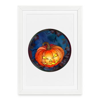 Visage de citrouille d’Halloween le soir d’Halloween - Affiche encadrée (27 × 37 cm) - blanc - Devant