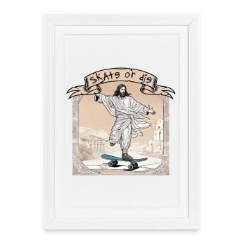 skate or die - Jesus on skateboard antique photo - Framed poster (27 × 37 cm) - white - Front