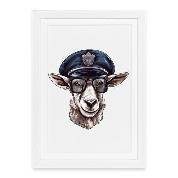 Police des chèvres - Affiche encadrée (27 × 37 cm) - blanc - Devant