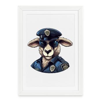 Policier mouton - Affiche encadrée (27 × 37 cm) - blanc - Devant