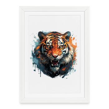Tigre du Bengale – Zoo King Tiger Face - Affiche encadrée (27 × 37 cm) - blanc - Devant
