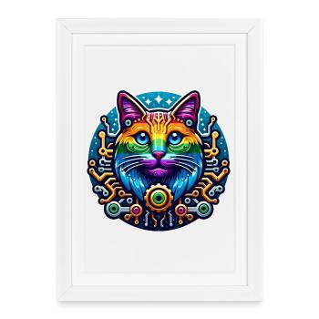 Chat arc-en-ciel mécanique - Affiche encadrée (27 × 37 cm) - blanc - Devant