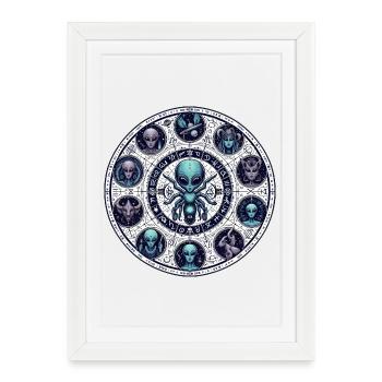 Alien Zodiac Wheel Design - Framed poster (27 × 37 cm) - white - Front