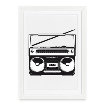 Cassette recorder in 80s stencil look - Framed poster (27 × 37 cm) - white - Front