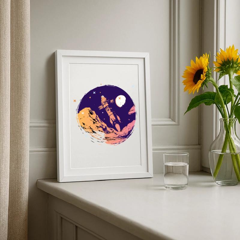 fusée espace école de l’espace début Allez nerd de l’espace Affiche encadrée (27 × 37 cm)