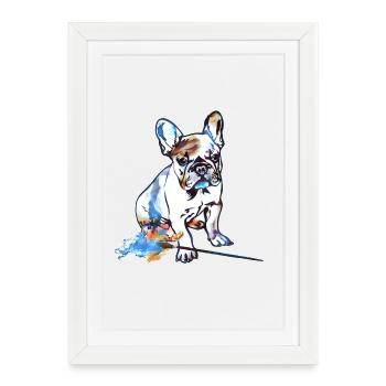 Farbige Bulldog Watercolor - Gerahmtes Poster (27 × 37 cm) - Weiß - Vorne