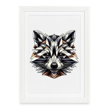 geometric raccoon head - polygons motif - Framed poster (27 × 37 cm) - white - Front