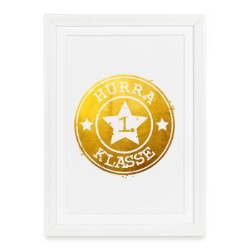 Hurrah 1st class - golden emblem with star - Framed poster (27 × 37 cm) - white - Front