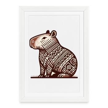Seated capybara in South American style - Framed poster (27 × 37 cm) - white - Front
