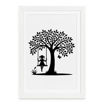 Motif de silhouette d’une fille sur la balançoire - Affiche encadrée (27 × 37 cm) - blanc - Devant