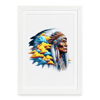 Amérindien Américain - Affiche encadrée (27 × 37 cm) - blanc - Devant