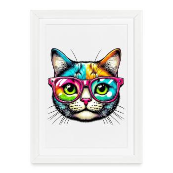 Chat avec des lunettes de soleil - Affiche encadrée (27 × 37 cm) - blanc - Devant