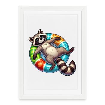 A relaxed raccoon on a swimming ring - Framed poster (27 × 37 cm) - white - Front