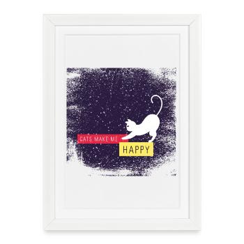 Cats make me happy with dirty border - Framed poster (27 × 37 cm) - white - Front