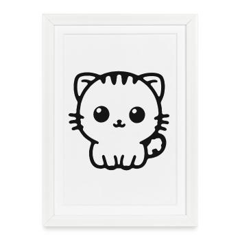Cuddly Kitten Line Drawing - Framed poster (27 × 37 cm) - white - Front