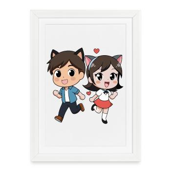 Fantasy Cat Duet for Kids - Framed poster (27 × 37 cm) - white - Front