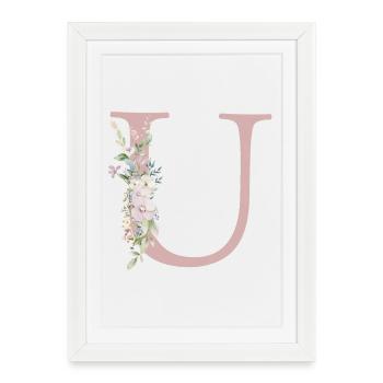 U Monogramme, Floral, Personnalisable - Affiche encadrée (27 × 37 cm) - blanc - Devant