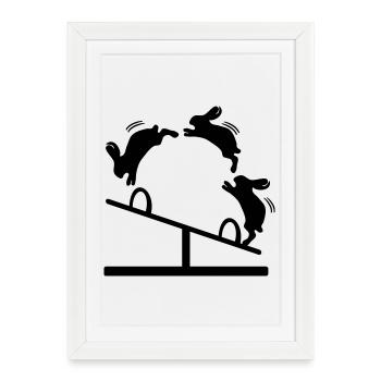 LAPINS DE PÂQUES SAUTE LAPIN BALANÇOIRE - Affiche encadrée (27 × 37 cm) - blanc - Devant