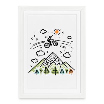 Mountain Biking Drawing - Framed poster (27 × 37 cm) - white - Front