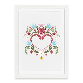 Coeur délicat avec des tulipes - Peinture paysanne inspirée - Affiche encadrée (27 × 37 cm) - blanc - Devant
