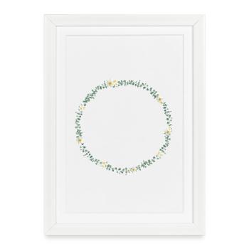 Couronne d’eucalyptus avec petit. Fleurs, personnalisables - Affiche encadrée (27 × 37 cm) - blanc - Devant