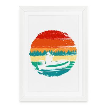 Silhouette de kayak au coucher du soleil sur le lac Teal - Affiche encadrée (27 × 37 cm) - blanc - Devant