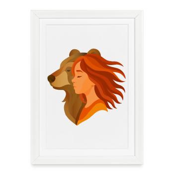 Harmony between Girl and Bear - Friendship - Framed poster (27 × 37 cm) - white - Front