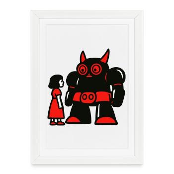 Fille et robot - Affiche encadrée (27 × 37 cm) - blanc - Devant