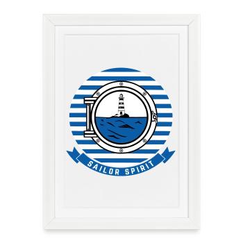 Illustration de Phare Maritime en Style Nautique - Affiche encadrée (27 × 37 cm) - blanc - Devant