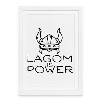 Lagom Is Power – Casque Viking Design minimaliste - Affiche encadrée (27 × 37 cm) - blanc - Devant