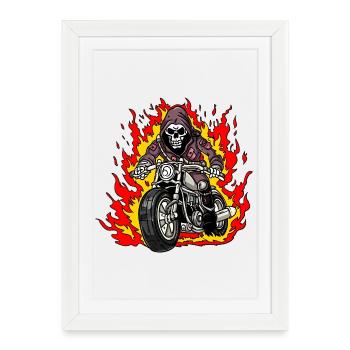 Skeleton Motorcyclist - Framed poster (27 × 37 cm) - white - Front