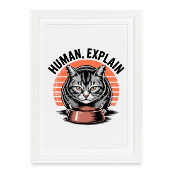 L’homme explique le chat - Affiche encadrée (27 × 37 cm) - blanc - Devant