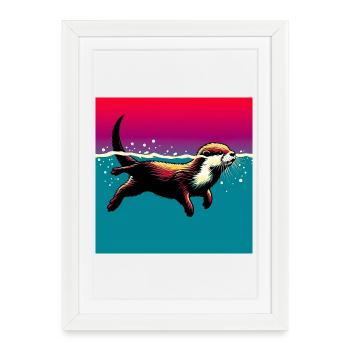 loutre - Affiche encadrée (27 × 37 cm) - blanc - Devant
