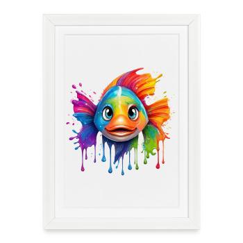 Poisson coloré avec explosion de couleurs - Affiche encadrée (27 × 37 cm) - blanc - Devant