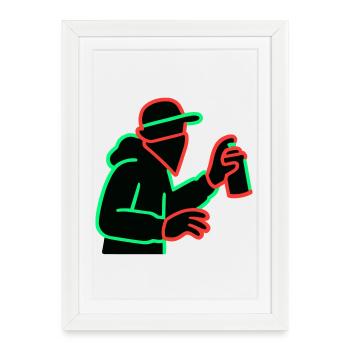 Neon Graffiti Sprayer Silhouette - Framed poster (27 × 37 cm) - white - Front