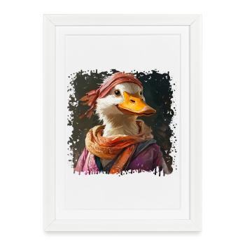 Anthropomorphic duck with colorful scarf - Framed poster (27 × 37 cm) - white - Front