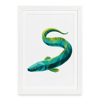 Anguille - Cool Low Poly Logo - Affiche encadrée (27 × 37 cm) - blanc - Devant