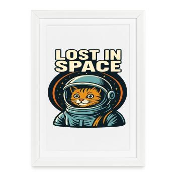 Perdu dans l’espace Katzen Astronaut Design - Affiche encadrée (27 × 37 cm) - blanc - Devant