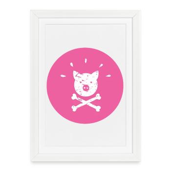 Le joyeux Roger Cochon Pirate Cochon Chanceux - Affiche encadrée (27 × 37 cm) - blanc - Devant