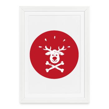 Jolly Roger Rudolph Renne Noël Design - Affiche encadrée (27 × 37 cm) - blanc - Devant