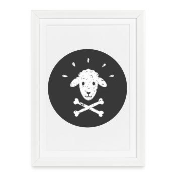 Jolly Roger Mouton Pirate sur Black Circle - Affiche encadrée (27 × 37 cm) - blanc - Devant