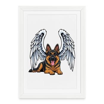 Ange mignon berger allemand dessin animé deuil - Affiche encadrée (27 × 37 cm) - blanc - Devant