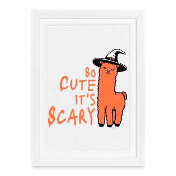 Tellement mignon que c’est effrayant chapeau de sorcière de lama Halloween disant - Affiche encadrée (27 × 37 cm) - blanc - Devant